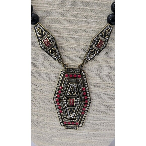 Vintage Heidi Daus Rhinestones & Black Onyx Beads Collar Statement Necklace - Picture 14 of 16